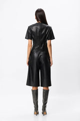 Fairfax Knot Tee Black by Mossman – faux leather crew neck top with side knot detail and relaxed fit.
