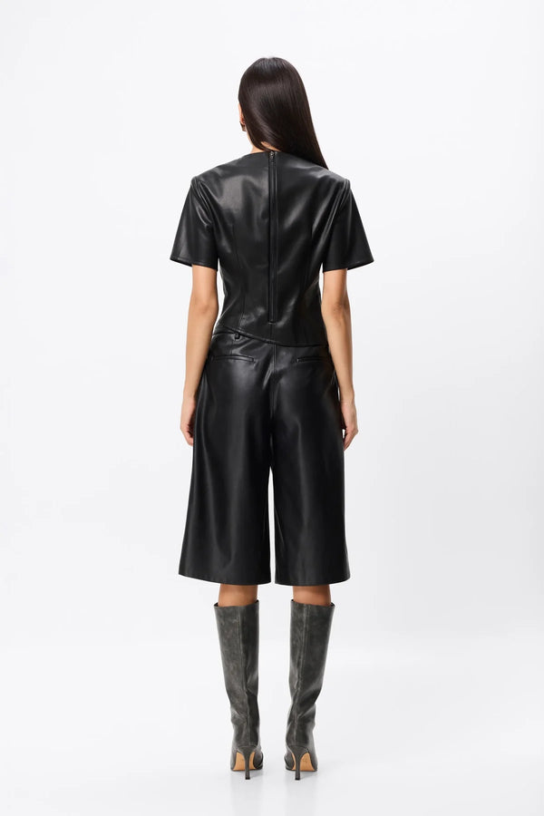 Fairfax Knot Tee Black by Mossman – faux leather crew neck top with side knot detail and relaxed fit.