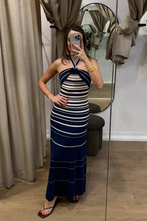 Axel Maxi Dress Accordion Stripe Creamy Navy