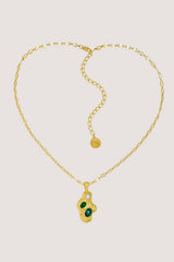 Federica Necklace in Gold by Mountain & Moon, 18K gold plated pendant necklace with green jade, malachite, and freshwater pearl.