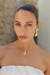 Federica Necklace in Gold by Mountain & Moon, 18K gold plated pendant necklace with green jade, malachite, and freshwater pearl.