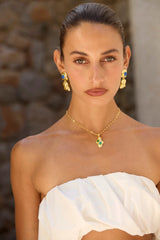 Federica Necklace in Gold by Mountain & Moon, 18K gold plated pendant necklace with green jade, malachite, and freshwater pearl.
