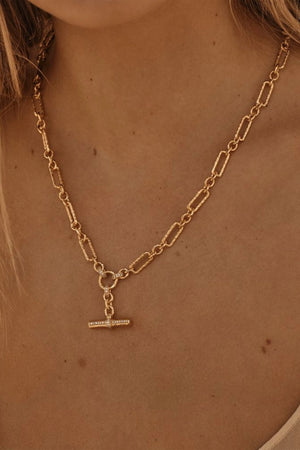 Ferlo Necklace by Amber Sceats - gold paperclip chain necklace with crystal t-bar detail, designed for elevated modern styling.