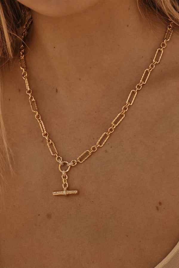 Ferlo Necklace by Amber Sceats - gold paperclip chain necklace with crystal t-bar detail, designed for elevated modern styling.