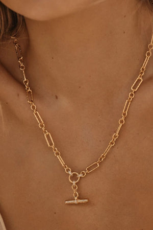 Ferlo Necklace by Amber Sceats - gold paperclip chain necklace with crystal t-bar detail, designed for elevated modern styling.