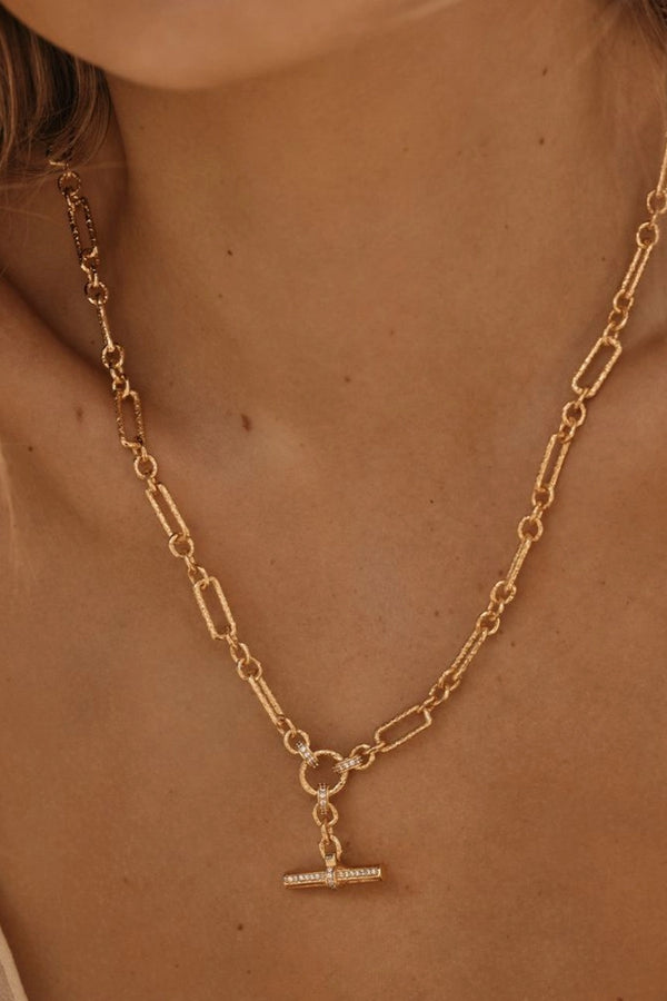Ferlo Necklace by Amber Sceats - gold paperclip chain necklace with crystal t-bar detail, designed for elevated modern styling.