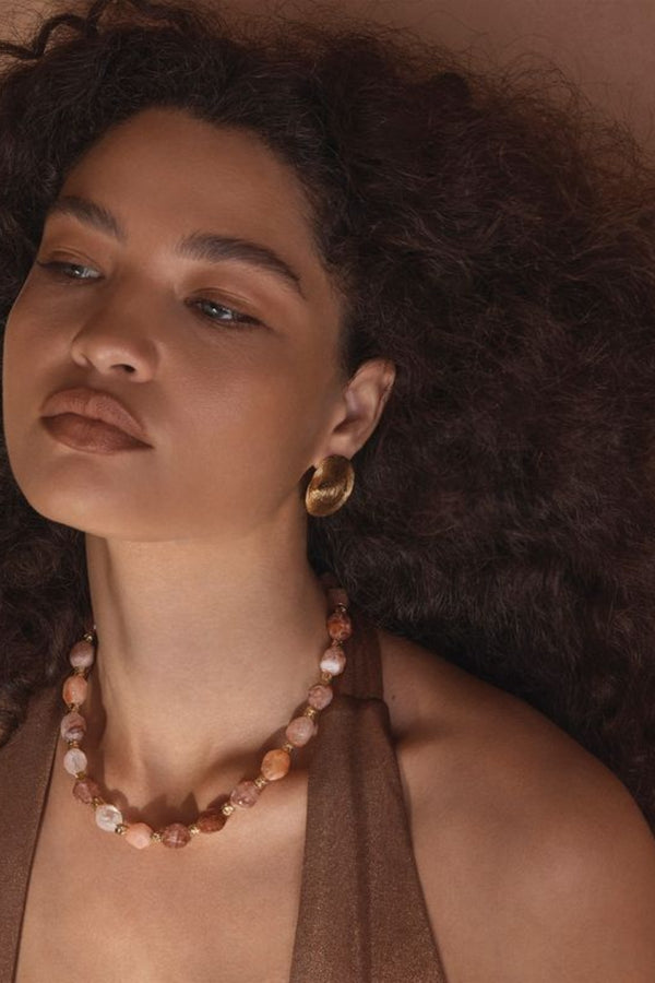 Florence Necklace by Amber Sceats, gold necklace with red quartz beads. Perfect for events or adding a warm statement touch.