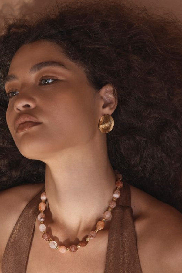 Florence Necklace by Amber Sceats, gold necklace with red quartz beads. Perfect for events or adding a warm statement touch.