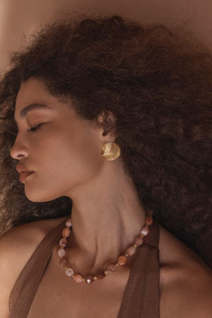 Florence Necklace by Amber Sceats, gold necklace with red quartz beads. Perfect for events or adding a warm statement touch.