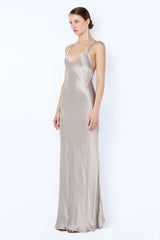 Florence Scoop Maxi Dress Silver by Bec + Bridge - backless silver maxi dress with plunge neckline and strappy bead detail, perfect for weddings and events.