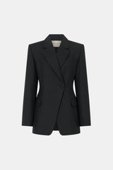 Floret Blazer by Camilla and Marc, a fitted black wool-blend blazer with shoulder pads, fabric-covered buttons and a tailored silhouette.