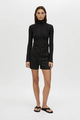 Floret Tailored Short by Camilla and Marc, a black wool-blend suiting short with resin buckle detail, belt loops and a tailored fit.