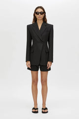 Floret Tailored Short by Camilla and Marc, a black wool-blend suiting short with resin buckle detail, belt loops and a tailored fit.