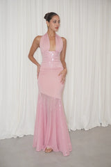 Florian Dress Pink by Deconduarte, sequin jersey mini with corset waist and circle hem, a trendy piece perfect for parties, date nights or viral events.