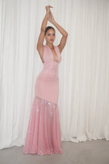 Florian Dress Pink by Deconduarte, sequin jersey mini with corset waist and circle hem, a trendy piece perfect for parties, date nights or viral events.