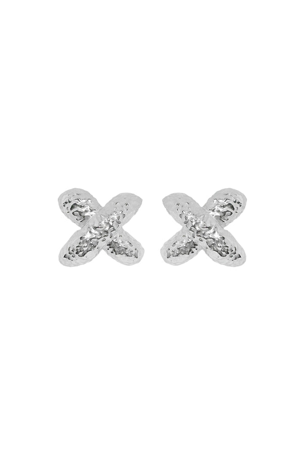 Frances Earrings Silver by Mountain and Moon, oversized hammered cross studs with silver plating, a bold trendy piece perfect for statement elegance.