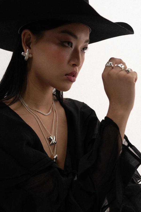 Frances Earrings Silver by Mountain and Moon, oversized hammered cross studs with silver plating, a bold trendy piece perfect for statement elegance.