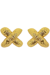 Frances Earrings in Gold by Mountain and Moon, bold hammered cross stud earrings in 18K gold plating. Perfect for statement styling day or night.