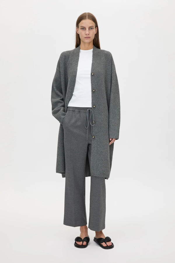 Francis Long Knit Cardigan Charcoal Melange by Camilla and Marc - long knit cardigan with button front and pockets, designed for a relaxed layered look.