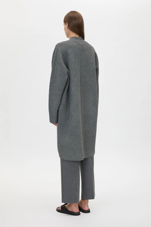 Francis Long Knit Cardigan Charcoal Melange by Camilla and Marc - long knit cardigan with button front and pockets, designed for a relaxed layered look.