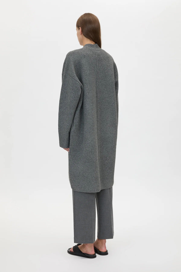 Francis Long Knit Cardigan Charcoal Melange by Camilla and Marc - long knit cardigan with button front and pockets, designed for a relaxed layered look.