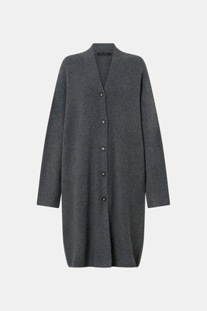 Francis Long Knit Cardigan Charcoal Melange by Camilla and Marc - long knit cardigan with button front and pockets, designed for a relaxed layered look.