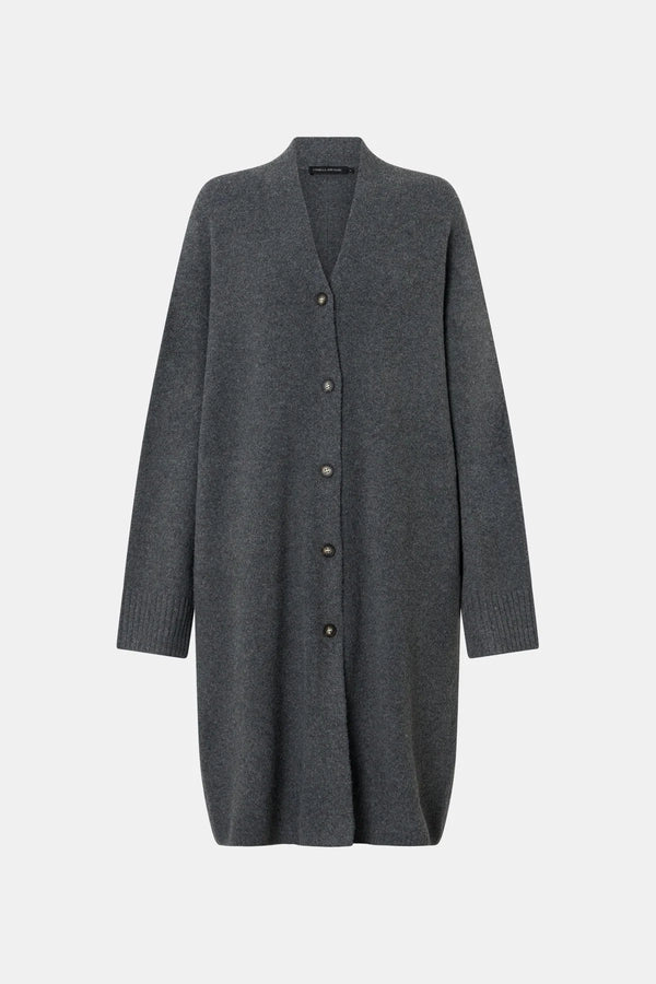Francis Long Knit Cardigan Charcoal Melange by Camilla and Marc - long knit cardigan with button front and pockets, designed for a relaxed layered look.