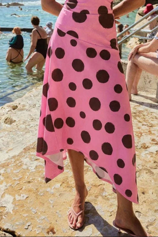 Frenchie Midi Skirt Big Dotty by Summi Summi – cotton midi skirt with bold dot print for elevated summer styling.