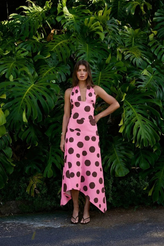 Frenchie Midi Skirt Big Dotty by Summi Summi – cotton midi skirt with bold dot print for elevated summer styling.