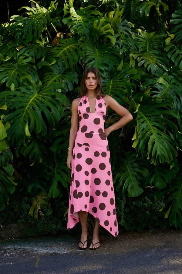 Frenchie Midi Skirt Big Dotty by Summi Summi – cotton midi skirt with bold dot print for elevated summer styling.