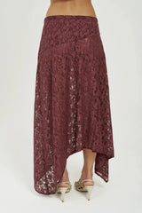 Frenchie Midi Skirt Chocolate by Summi Summi – chocolate lace midi skirt with flattering silhouette for elevated event styling.