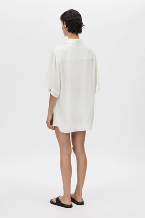 Frida Shirt Cream Frida Print by Camilla and Marc, lightweight silk top with curved hem, hook-and-eye front and modern print.