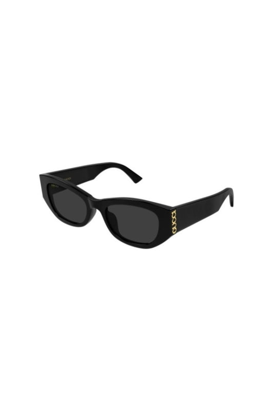 GG2044SA001 Black by Gucci - narrow cat eye sunglasses with bold acetate frame and grey lenses, perfect for modern feminine styling.