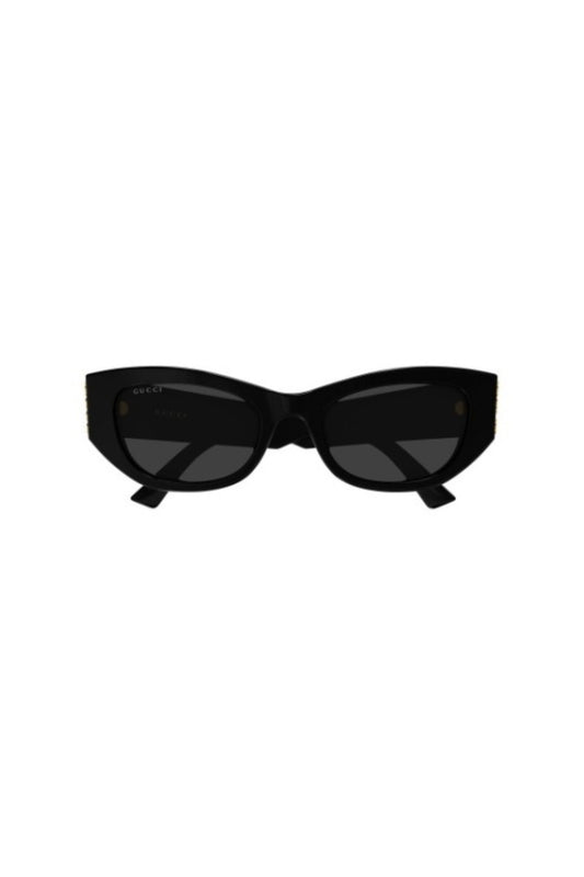 GG2044SA001 Black by Gucci - narrow cat eye sunglasses with bold acetate frame and grey lenses, perfect for modern feminine styling.