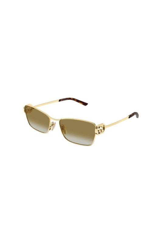 GG2045S003 Gold by Gucci - gold metal cat eye sunglasses with brown lenses and interlocking G detail, perfect for elevated vintage styling.