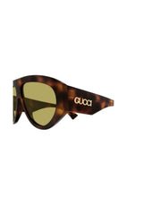 GG2128S002 Havana by Gucci – oversized sunglasses with logo temples and green lenses. Perfect for statement styling.