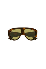 GG2128S002 Havana by Gucci – oversized sunglasses with logo temples and green lenses. Perfect for statement styling.