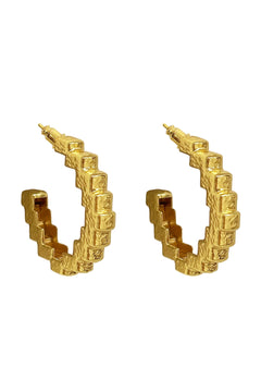 Gabrielle Earrings Gold by Mountain and Moon – sculptural ridged gold hoop earrings with polished finish.