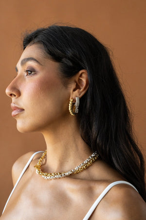 Gabrielle Earrings Gold by Mountain and Moon – sculptural ridged gold hoop earrings with polished finish.