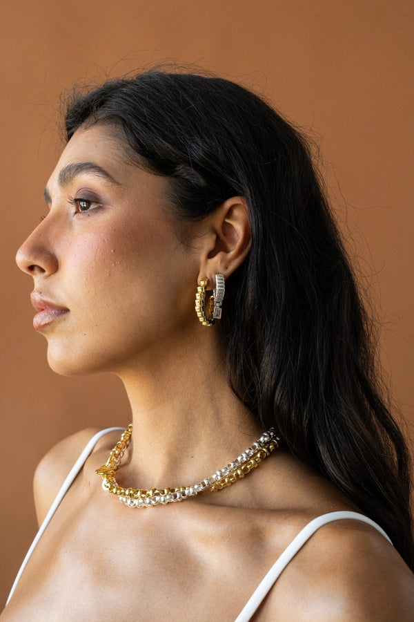 Gabrielle Earrings Gold by Mountain and Moon – sculptural ridged gold hoop earrings with polished finish.