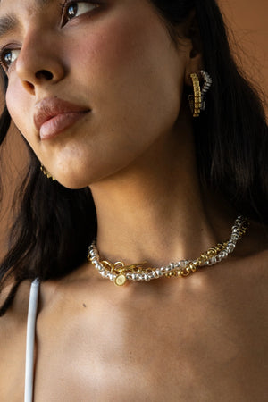 Gabrielle Earrings Gold by Mountain and Moon – sculptural ridged gold hoop earrings with polished finish.