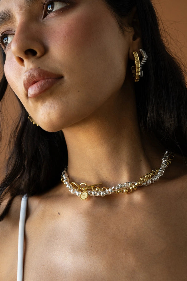 Gabrielle Earrings Gold by Mountain and Moon – sculptural ridged gold hoop earrings with polished finish.