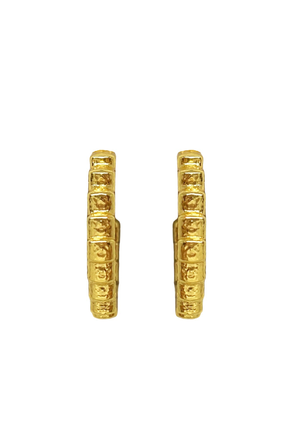 Gabrielle Earrings Gold by Mountain and Moon – sculptural ridged gold hoop earrings with polished finish.