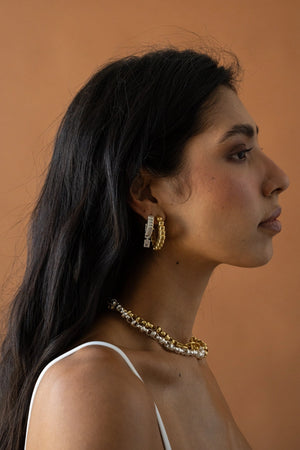 Gabrielle Earrings Gold by Mountain and Moon – sculptural ridged gold hoop earrings with polished finish.
