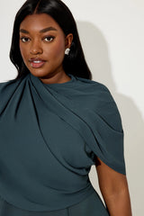 Gathered Mini Dress by Odd Muse, teal sculpted mini with mesh wrap and open back for a chic night-out moment. Elegant and refined.