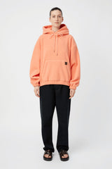 Gemma Polar Fleece Hoodie Flamingo by Camilla and Marc, cozy fleece with luxe leather patch and elastic trims for elevated streetwear appeal.