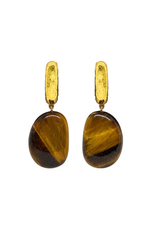 Georgia Earrings Gold by Mountain and Moon – hammered gold drop earrings with natural Tiger's Eye stone.