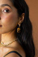 Georgia Earrings Gold by Mountain and Moon – hammered gold drop earrings with natural Tiger's Eye stone.