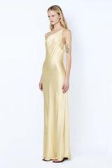 Gia Asym Maxi Dress by Bec + Bridge, a fluid viscose gown with asymmetric neckline and open back, perfect for elegant summer or evening wear.