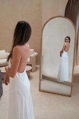 Gia V Neck Maxi Dress White by Sneaky Link – a flowy maxi with deep neckline and single strap. Perfect for elegant styling.